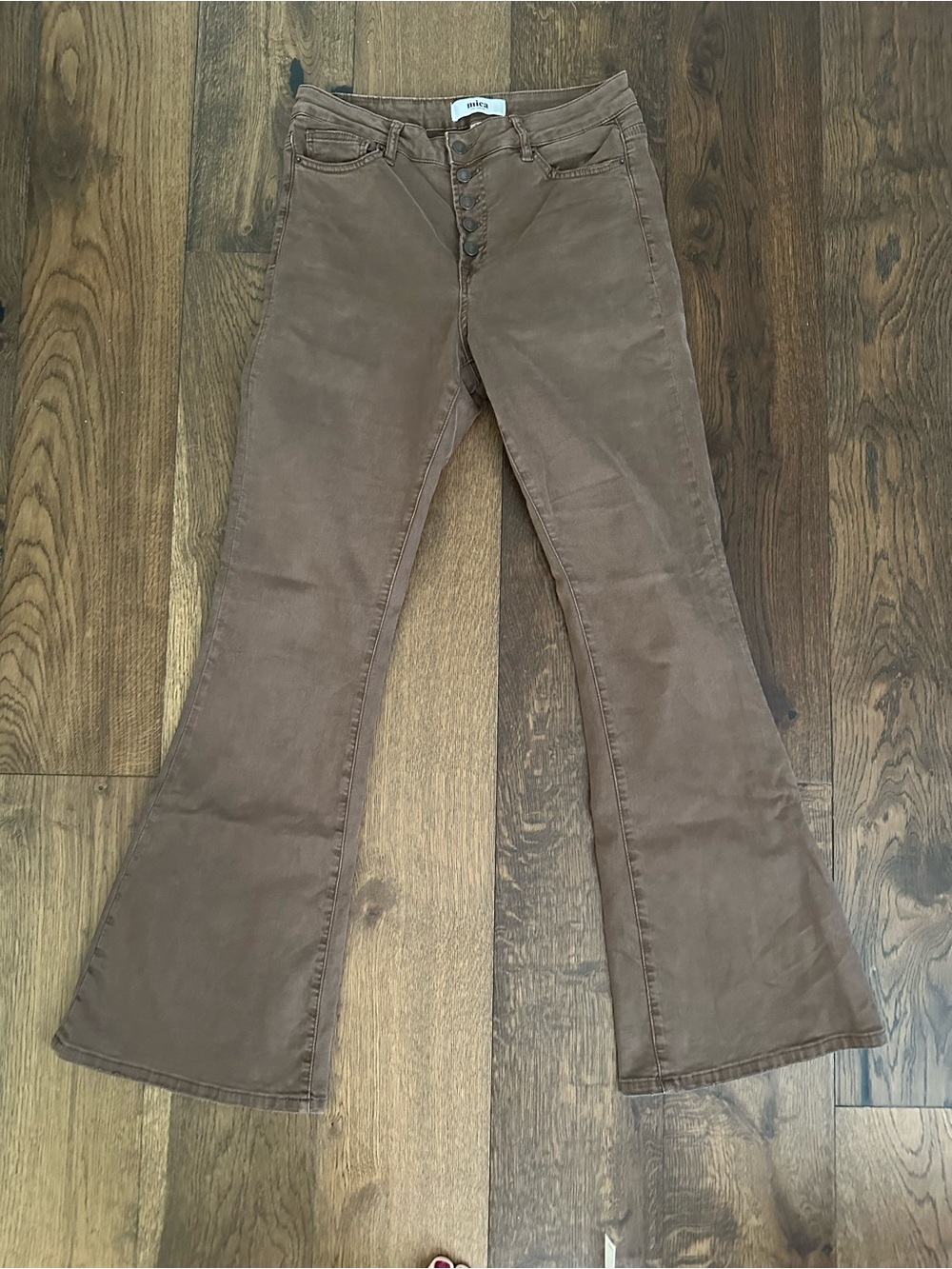 Mica Mocha Brown High-Rise Flare Jeans with Button-Fly